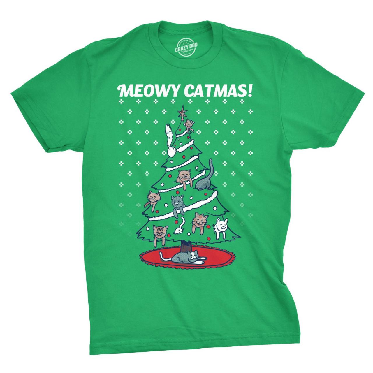Cat Christmas T Shirt Funny Kittens Xmas Shirt Meowy Catmas
